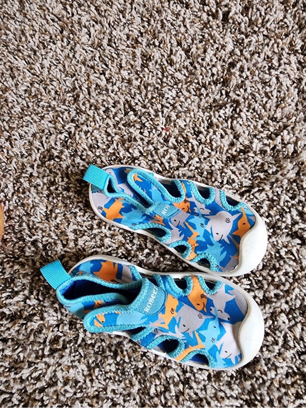 Robeezz Kids Shark & Fish Print Aqua Shoes in Blue and Orange